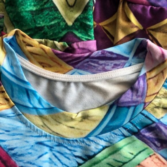 Colorful Checkered Patchwork Print Casual Long Knit Top L - Picture 8 of 8